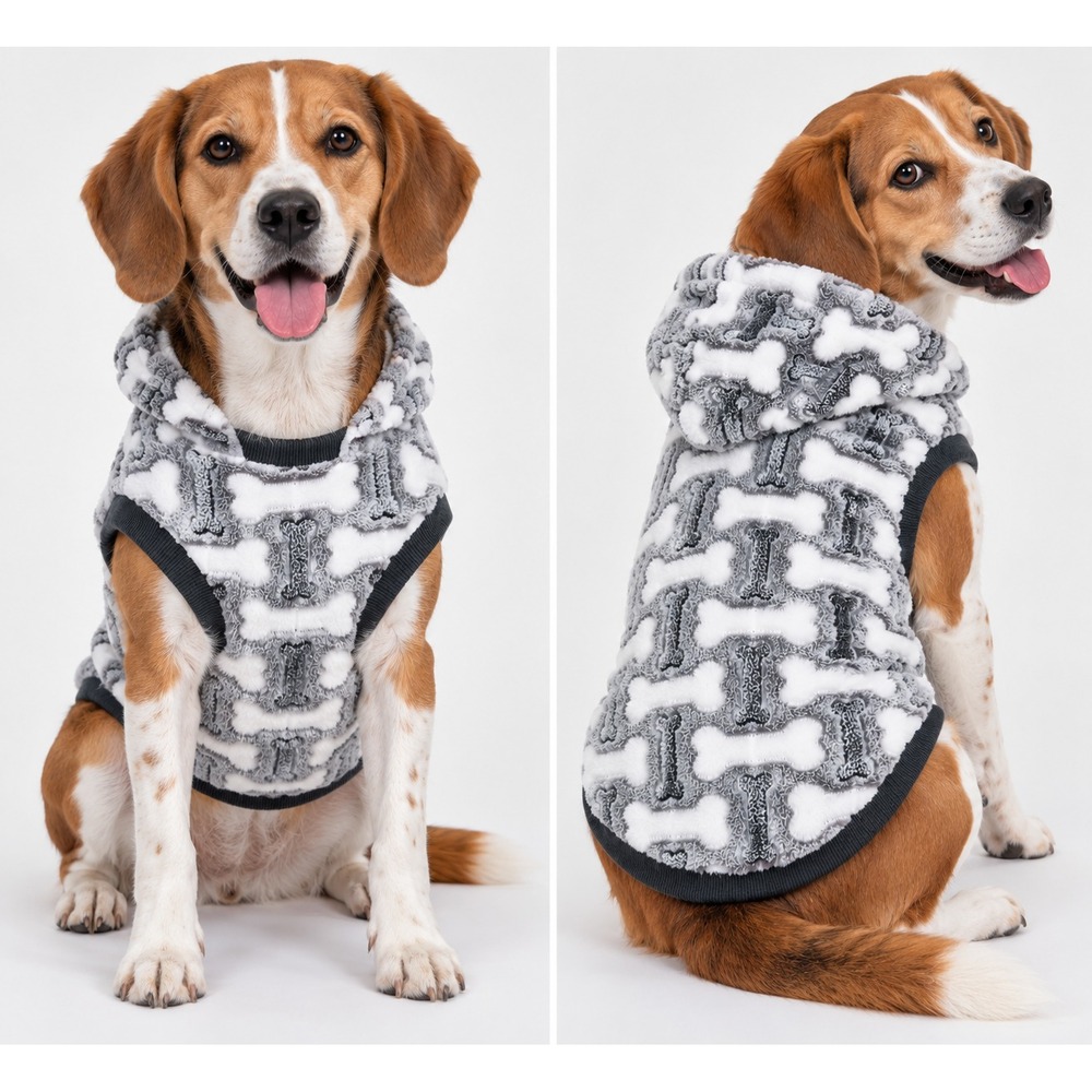 Kensington Kennel Club Dog Hoodie Fleece Sweater Grey White Bone Pattern Pet S
